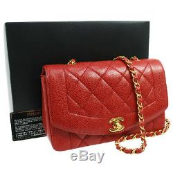 Authentic CHANEL Quilted Chain Shoulder Bag Red Caviar Skin Vintage GHW A41169j