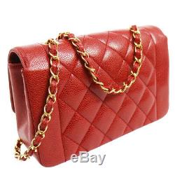 Authentic CHANEL Quilted Chain Shoulder Bag Red Caviar Skin Vintage GHW A41169j