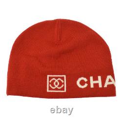 Authentic CHANEL Sports Line CC Knitted Hat Red White Wool Vintage GS01287c