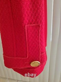 Authentic Chanel Rare Vintage Red Tweed Jacket Gold Tone Logo Buttons Sz36