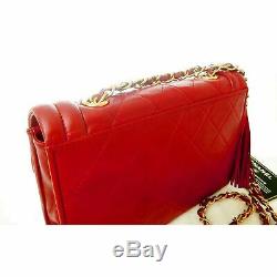 Authentic Chanel Red Quilted Lambskin Vintage Tassel Camera Shoulder Bag