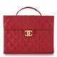 Authentic Chanel Vintage Briefcase Portfolio Work Bag In Red Caviar Leather Rare
