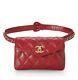 Authentic Chanel Vintage Lambskin Quilted Waist Bag Red