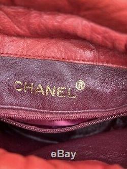 Authentic Chanel Vintage Quilted Mini Drawstring Bag In Red (ghw)