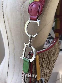 Authentic Christian Dior Trotter Saddle Shoulder Bag Rasta Color Vintage AK27582