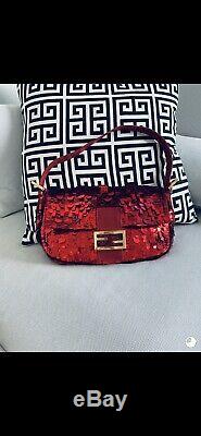Authentic Fendi Vintage Red Sequin Baguette Bag Excellent Condition