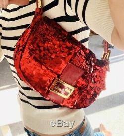 Authentic Fendi Vintage Red Sequin Baguette Bag Excellent Condition