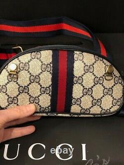 Authentic GUCCI GG Canvas Vintage Pouch Crossbody/ Waist Bag Blue Red Web