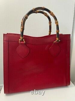 Authentic Gucci Vintage Red Bamboo Tote Bag GUCCI Logo