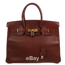 Authentic HERMES BIRKIN 35 Hand Bag Burgundy Chevre Myzore Vintage GHW RK13571f