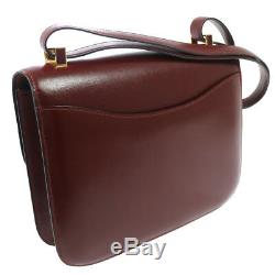 Authentic HERMES CONSTANCE Shoulder Bag Burgundy Box Calf Vintage AK26096c