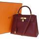 Authentic Hermes Kelly 28 Hand Bag Box Calf Leather Red X Vintage 892r216