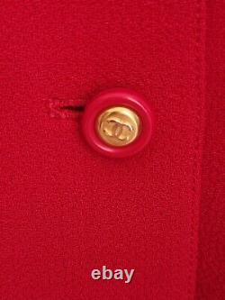 Authentic Vintage 95a Chanel Wool Red Military Jacket CC Logo Buttons 44