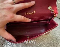 Authentic Vintage CHANEL Dark Red Lambskin Leather Flap 24K GOLD HW Chain Bag