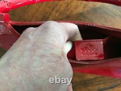 Authentic Vintage Gucci Bamboo Line Mini Patent Red Leather Satchel