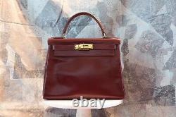 Authentic Vintage HERMES Red Kelly 28cm Rouge G Box Calf Leather