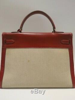 Authentic Vintage HERMES kelly 35 from 1988 in Red and Toile H