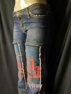 Authentic Vintage Von Dutch Womens Red Graphic Kick Low Rise Flare Jeans SZ 29