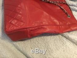 Authentic chanel vintage quilted tote shoulder hand bag purse red