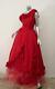 Balenciagavintagered Rosette Ruffle Tulle One-shoulder Ball Gown Long Dress Xs