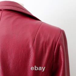 BCBGMaxAzria Vintage Red 100% Genuine Leather Belted Long Trench Coat Size 8