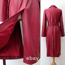 BCBGMaxAzria Vintage Red 100% Genuine Leather Belted Long Trench Coat Size 8