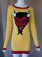 Betsey Johnson Vintage Devil Sweater Dress Bright Yellow & Red Womens Sz S 2 4