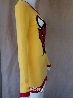 BETSEY JOHNSON Vintage Devil sweater dress bright yellow & red womens sz S 2 4