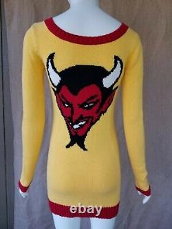 BETSEY JOHNSON Vintage Devil sweater dress bright yellow & red womens sz S 2 4