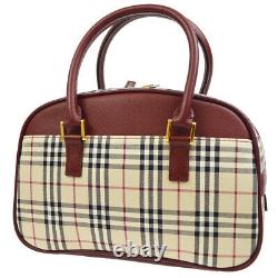 BURBERRY'S Burberry Check Hand Bag Purse Beige Red Canvas Leather Vintage 35235