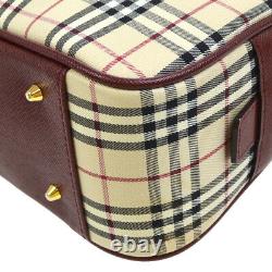BURBERRY'S Burberry Check Hand Bag Purse Beige Red Canvas Leather Vintage 35235