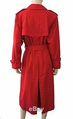 BURBERRY Vintage Red Cotton Gabardine Trench Coat with Nova Check Lining 12 Long