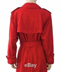 BURBERRY Vintage Red Cotton Gabardine Trench Coat with Nova Check Lining 12 Long