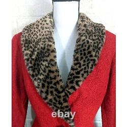 Betsey Johnson Luxe Size P/XS Vintage 90s Red Leopard Faux Fur Trim Coat