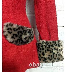Betsey Johnson Luxe Size P/XS Vintage 90s Red Leopard Faux Fur Trim Coat