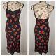 Betsey Johnson Midi Slip Dress Sz P Vintage Y2k Black Red Floral Lace Trim Slit