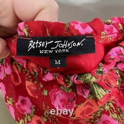 Betsey Johnson Vintage Y2K 90s Floral Red Spaghetti Strap Black Label Medium M