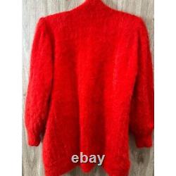 Big Star Womens XL Angora Fuzzy Vintage Red Sweater Jacket Pearl Beads READ