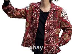 Biya Johnny Was Silk Embroidered Jacket Vintage Geometric Red XL