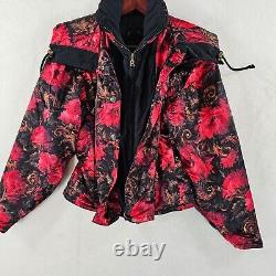 Bogner Womens Vintage Crop Ski Jacket Snap Front Floral Print Red Black Size 10