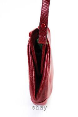 Bottega Veneta Womens Single Strap Framed Vintage Lizard Skin Handbag Red