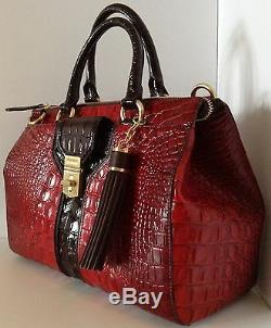 Brahmin Courtney Satchel Ruby Tri Texture Red Brown Handbag Croc Scarlet