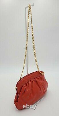 Bullock's Vintage Red Leather Shoulder Bag Clutch with Chain Strap Made in Italy