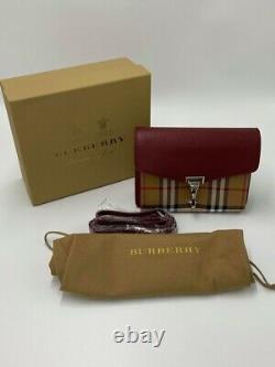 Burberry Vintage Check And Leather Crossbody Bag Red, New, Authentic