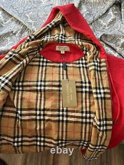 Burberry Vintage Check Zipped Hoodie- Red. Size Small