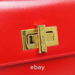 CELINE Logos 2way Hand Bag M92 Purse Red Leather Vintage Italy Authentic 30652