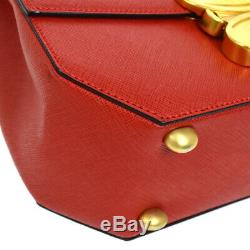 CELINE Macadam 2way Hand Bag Red Gold Leather Italy Vintage A44021j