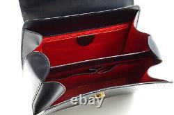 CELINE Vintage Hand bag Classic Inside Red Leather Navy 2510h