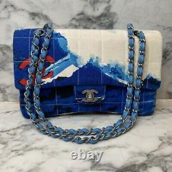 CHANEL 02SS Vintage Rare Red & Blue Surf Collection Canvas Small Flap Bag