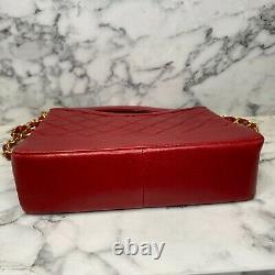 CHANEL 1990 RARE Vintage Red Lambskin Mini Rue Cambon 31 Cut Out Bag Gold Chain